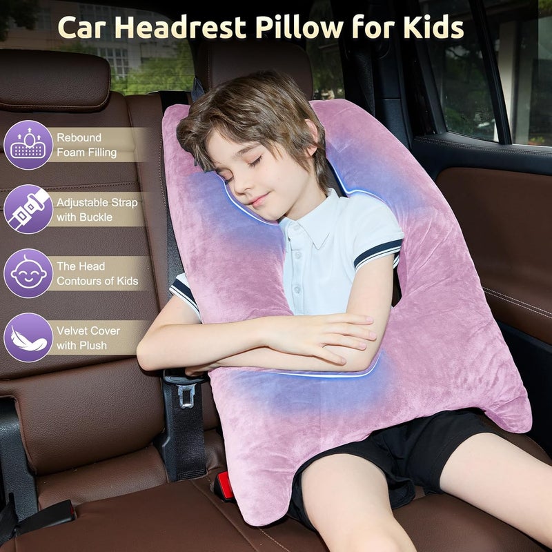 FAIORD Car Pillow for Kids, Travel Pillow with Adjustable Strap, Kids Floor Pillows Cushions for Adults and Children to Support Head and Body Road Trip Essentials (Purple) - Image 3